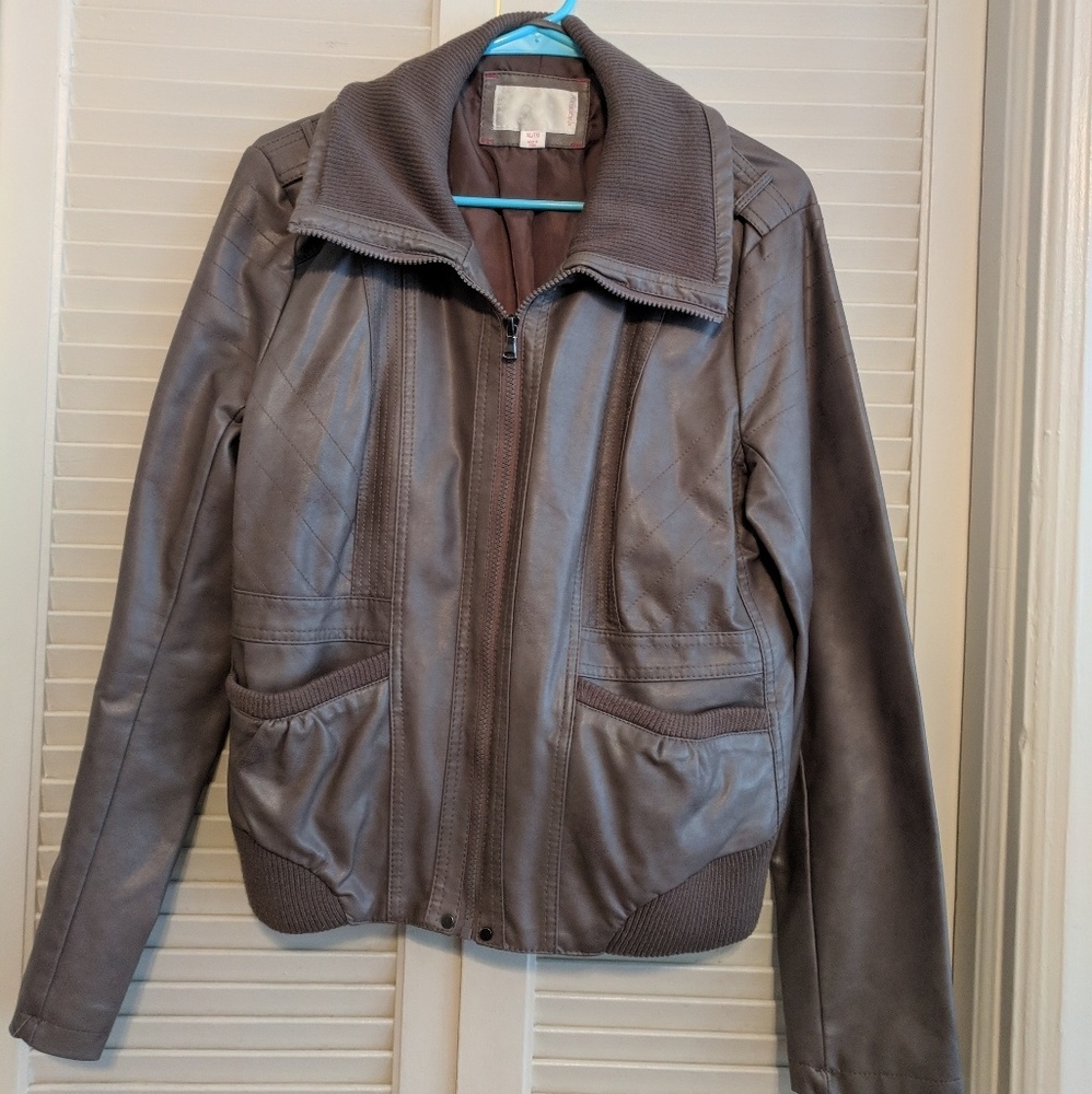 Xhiliration Faux Leather Bomber Jacket
